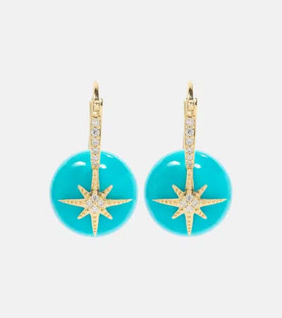 Sydney Evan Starburst 14kt Gold Earrings With Turquoise And Diamonds In Multicoloured