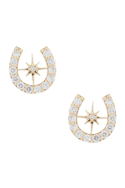 Sydney Evan Starburst Horseshoe Stud Earrings In Gold