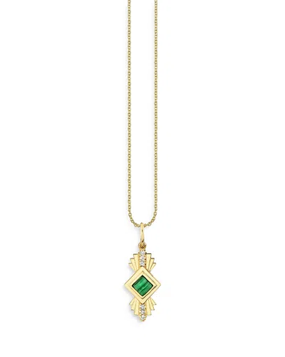 Sydney Evan Sydney Wicked X  14k Yellow Gold Art Deco Malachite Charm Necklace, 18 In Gold/green