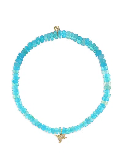 Sydney Evan Tiny Hummingbird Opal And Diamond Charm Bracelet In Gray