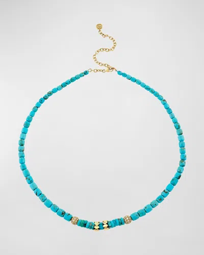 Sydney Evan Turquoise Barrels Rondelle Necklace In Blue