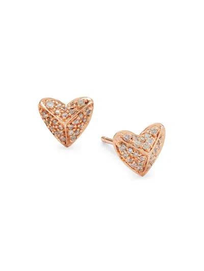 Sydney Evan Women's 14k Rose Gold & 0.21 Tcw Diamond Heart Pyramid Stud Earrings