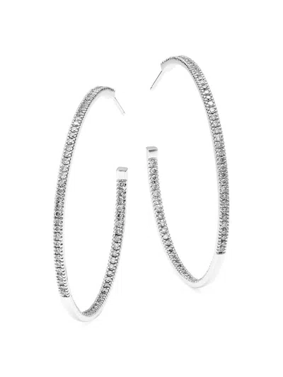 Sydney Evan Women's 14k White Gold & Diamond Pave Hoop Earrings In Metallic