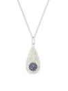 SYDNEY EVAN WOMEN'S 14K WHITE GOLD, BLACK RHODIUM, DIAMOND & SAPPHIRE SMALL TEAR DROP PENDANT NECKLACE