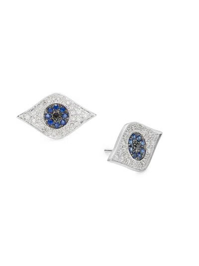 Sydney Evan Women's 14k White Gold, Black Rhodium, Sapphire & Diamond Large Evil Eye Stud Earrings