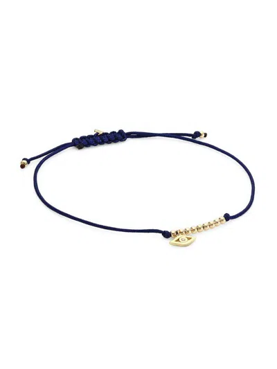 Sydney Evan 14k Yellow Gold Evil Eye Diamond Blue Corded Bracelet In Blue/gold