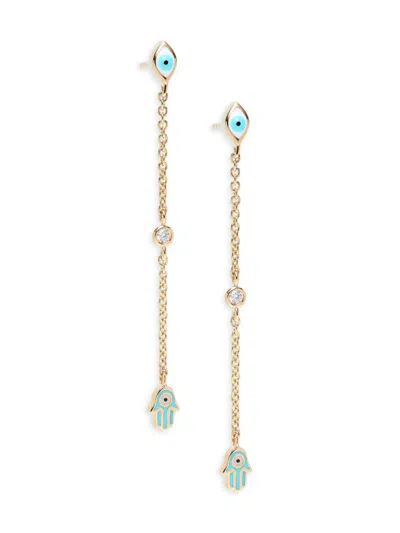 Sydney Evan Women's 14k Yellow Gold & Enamel Evil Eye Hamsa Drop Earrings