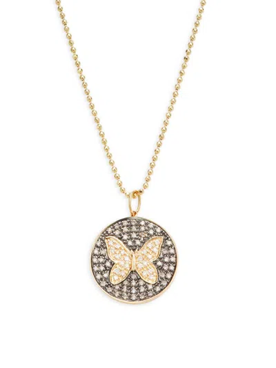 Sydney Evan Women's 14k Yellow Gold, Black Rhodium & 0.44 Tcw Diamond Butterfly Medallion Pendant Necklace