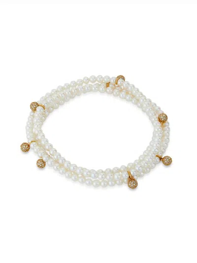 Sydney Evan Women's 14k Yellow Gold, Freshwater Pearl & 0.87 Tcw Diamond Wrap Bracelet In White