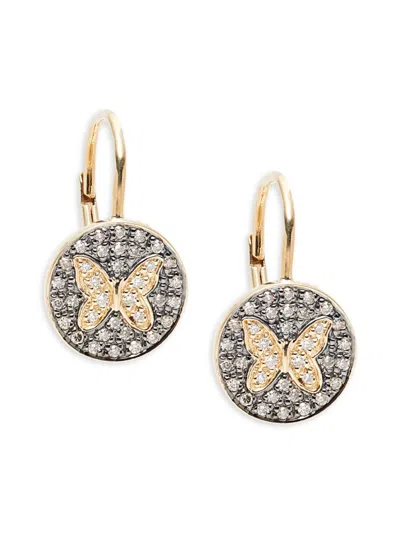 Sydney Evan Women's 14k Yellow Gold, White & Brown Diamond Small Butterfly Medallion Earrings