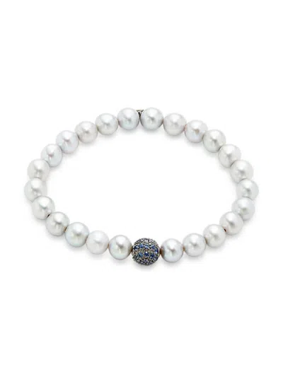 Sydney Evan Women's 6mm Grey Pearl & Sapphire Beaded Bracelet
