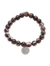 SYDNEY EVAN WOMEN'S BLACK RHODIUM, MOTHER OF PEARL & DIAMOND SMALL BEADED BRACELET