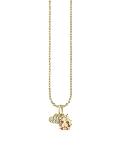 Sydney Evan Women's Love & Luck 14k Yellow Gold, Ruby & 0.038 Tcw Diamond Pendant Necklace