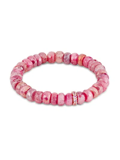 Sydney Evan Women's Love Notes 14k Yellow Gold, Red Moonstone & Pink Sapphire Beaded Stretch Bracelet