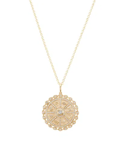 Sydney Evan 14k Yellow Gold Diamond Icon Wheel Coin Pendant Necklace