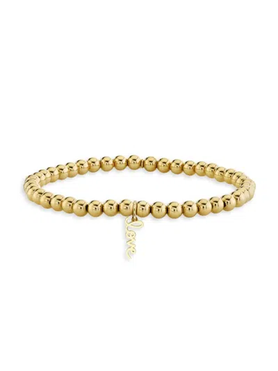 Sydney Evan Women's Pure 14k Yellow Gold "love" Beaded Stretch Bracelet