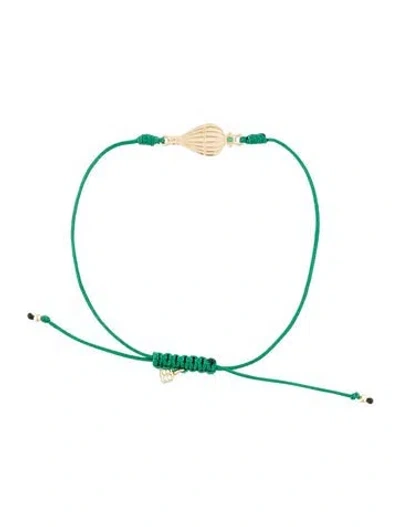 Pre-owned Sydney Evan X Wicked 14k Emerald Pure Hot Air Balloon Charm Cord Bracelet, 9" In Green