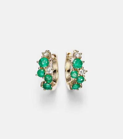 Sydney Evan X Wicked Emerald City 14kt Gold Huggies With Emeralds And Diamonds In Green