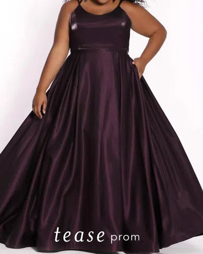 Sydney's Closet A Line Lace Up Back Gown In Berry In Pink