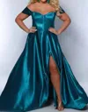 Sydney's Closet A Line Long Corset Dress (plus Size) In Teal In Blue