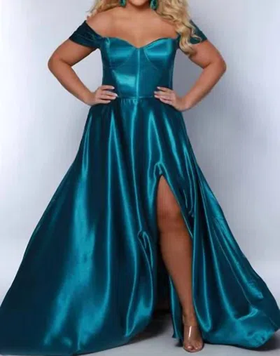 Sydney's Closet A Line Long Corset Dress (plus Size) In Teal In Blue