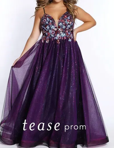 Sydney's Closet A-line Glitter Tulle Gown In Purple