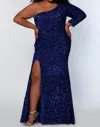 Sydney's Closet Asymmetric Sequin Formal Dress In Sapphire