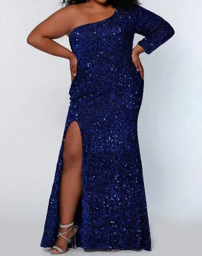 Sydney's Closet Asymmetric Sequin Formal Dress In Sapphire