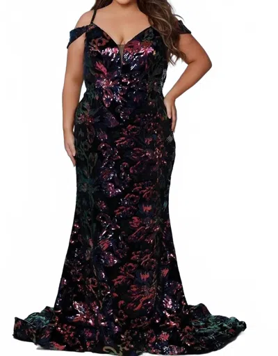 Sydney's Closet Elegant Off Shoulder Gown In Purplicious In Black