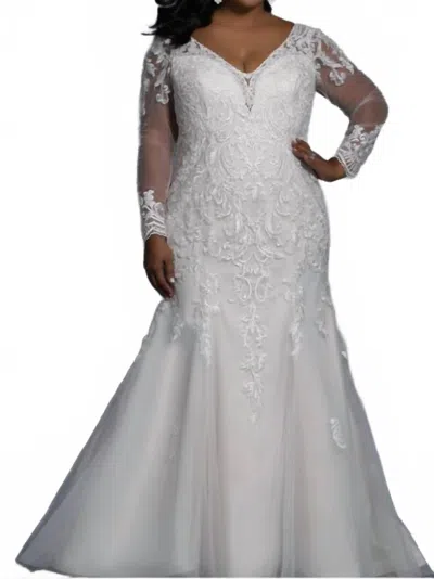 Sydney's Closet Fit-and-flare Lace Bridal Gown In Ivory In White