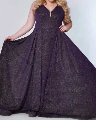 Sydney's Closet Glitter Floor Length Gown In Amethyst In Purple