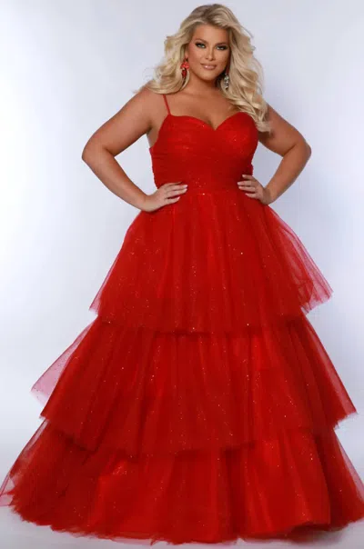 Sydney's Closet Glitter Tiered Ball Gown - Plus In Red
