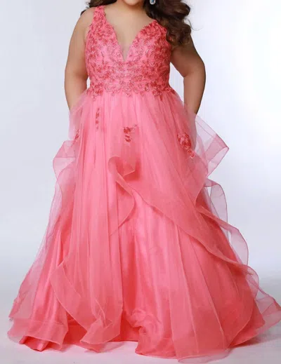 Sydney's Closet Head In The Clouds Gown - Plus In Coral In Pink