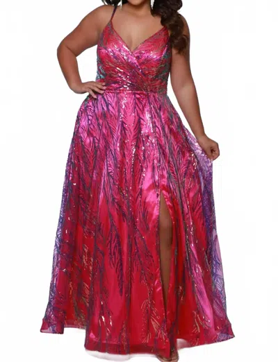 Sydney's Closet Iridescent Sequin A-line Gown In Magenta In Pink