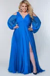 Sydney's Closet Jk2205 Plus Size Long Formal Evening Gown In Blue