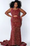 Sydney's Closet Jk2301 Long Plus Size Formal Prom Dress In Burgundy