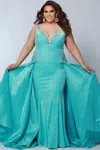 Sydney's Closet Jk2305 Plus Size Long Formal Prom Dress In Blue