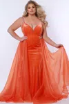 Sydney's Closet Jk2306 Prom Plus Size Long Formal Gown In Orange