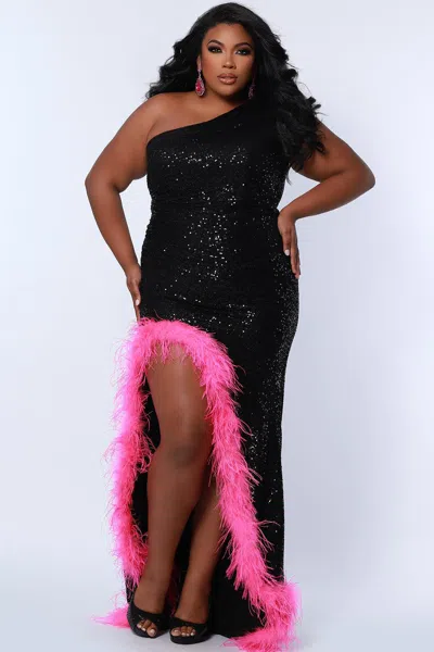 Sydney's Closet Jk2311 Plus Size Long One Shoulder Evening Prom Dress In Black