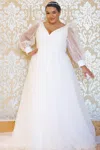Sydney's Closet Jk2317 Plus Size Long Sleeve Evening Formal Gown In White