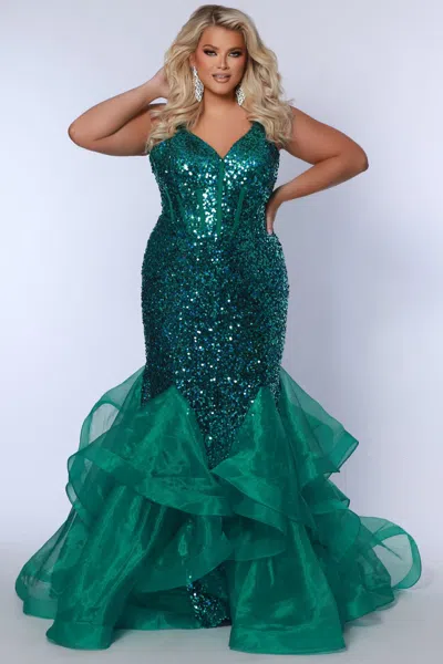 Sydney's Closet Jk2516 Sequin Long Formal Mermaid Plus Size Prom Dress In Green