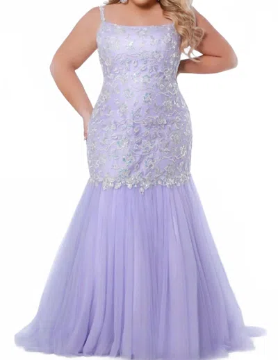 Sydney's Closet Lace Tulle Applique Mermaid Gown In Lilac In Purple