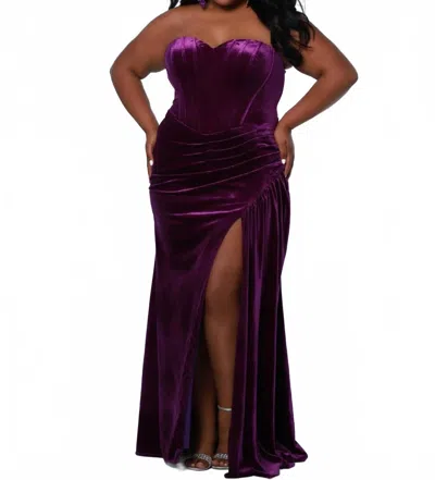 Sydney's Closet Lavish Dream Velvet Gown In Purple