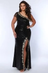 Sydney's Closet Sydneys Closet Long Fitted Plus Size Sequin Off Shoulder Maxi Formal Dress In Black/gold