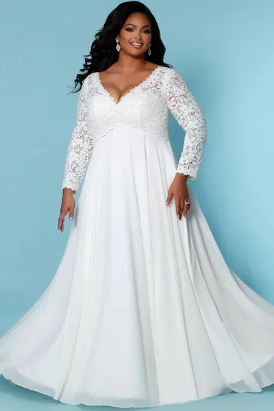 Sydney's Closet Long Sleeve A-line Bridal Gown In Ivory In White