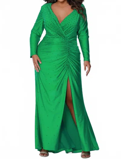 Sydney's Closet Long Sleeve Ruched Gown - Plus In Screaming Green
