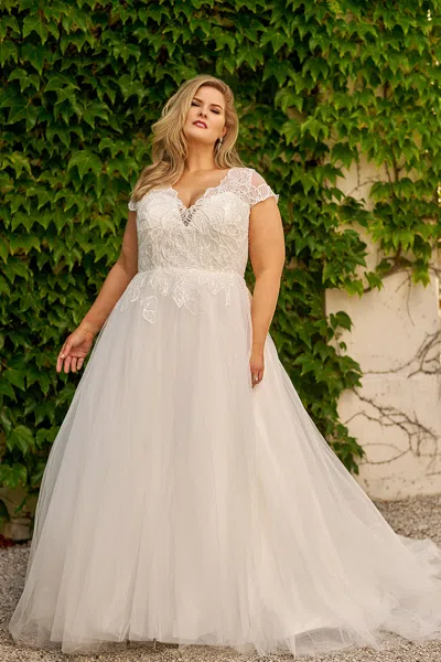 Sydney's Closet Mb2309 Bridal Long A Line Sequin Plus Size Wedding Dress In White