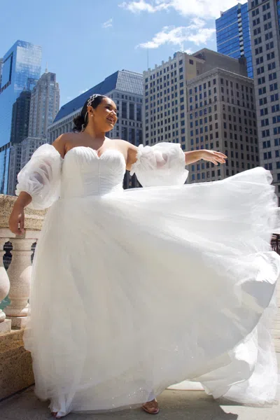 Sydney's Closet Mb2324 Ball Gown Long Pleated Plus Size Glitter Wedding Dress In White