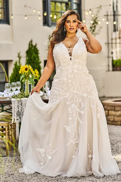 Sydney's Closet Mb2402 Long Plus Size Glitter Lace Wedding Dress In Neutral