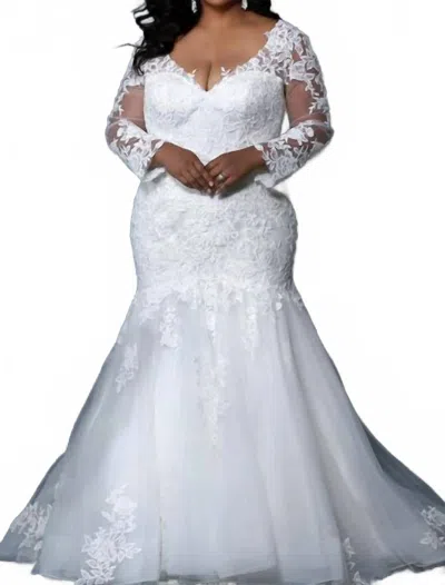 Sydney's Closet Mermaid Sheer Lace Gown In Ivory In White